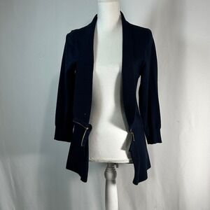 Navy Blue Open Front Cardigan with Gold Zipper Detail Women's Size‎ M